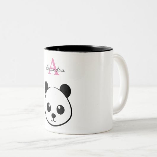 Schattigee Panda Beer Custom Monogram Twee-Tone Tweekleurige Koffiemok (Voorkant rechts)