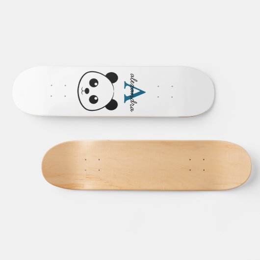 Schattigee Panda Beer Custom Monogram Witte Achter Persoonlijk Skateboard (Horizontaal)