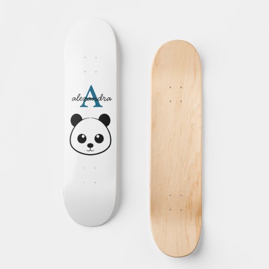 Schattigee Panda Beer Custom Monogram Witte Achter Persoonlijk Skateboard (Voorkant)