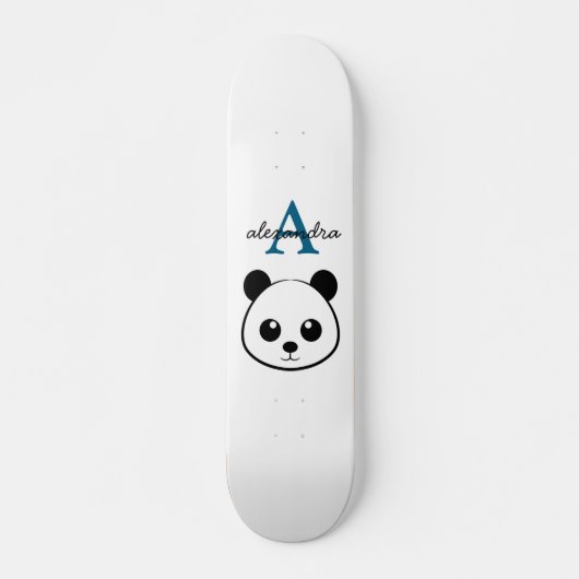 Schattigee Panda Beer Custom Monogram Witte Achter Persoonlijk Skateboard (Voorkant)