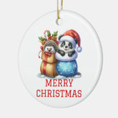 Schattigee Panda Beer en Hedgehog Cub Christmas Keramisch Ornament (Links)