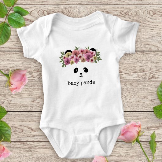 Schattigee Panda Beer Gezicht Bloemen Kroon Baby B Romper