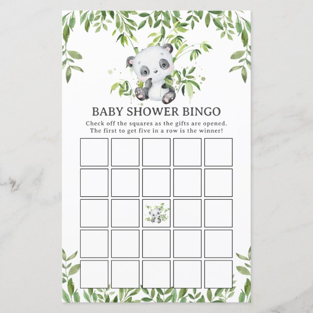 Schattigee Panda Beer Greenery Baby shower Bingo s (Voorkant)
