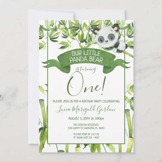 Schattigee Panda Beer Groene Bamboe Eerste Verjaar Kaart (Voorkant)