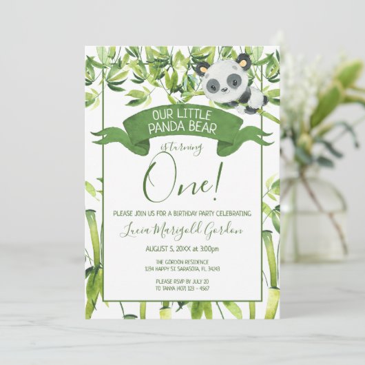 Schattigee Panda Beer Groene Bamboe Eerste Verjaar Kaart (Staand voorkant)