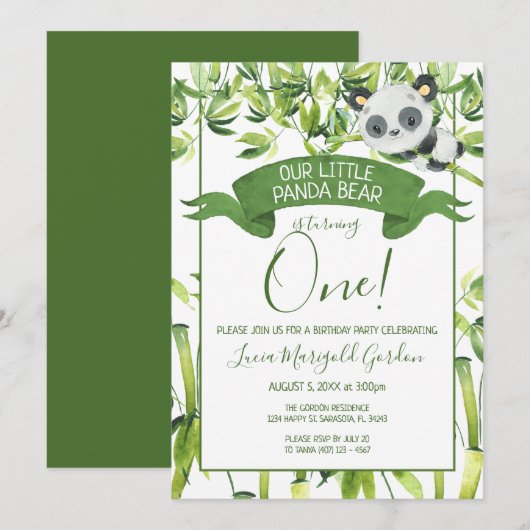 Schattigee Panda Beer Groene Bamboe Eerste Verjaar Kaart (Voorkant / Achterkant)