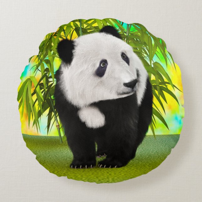 Schattigee Panda Beer Kawaii Dierenvriend Perfect  Rond Kussen (Voorkant)
