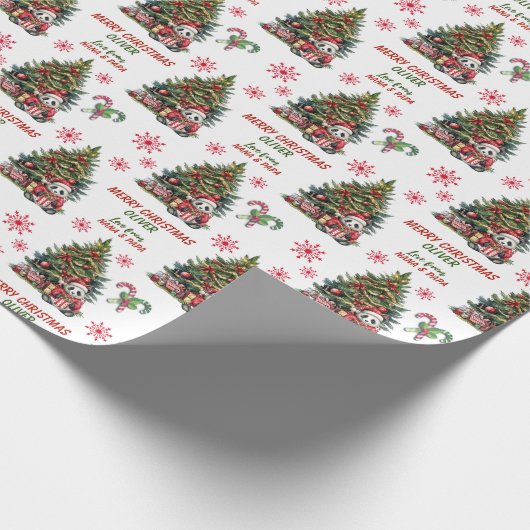 Schattigee Panda Beer Kerstboom Kinder Cadeaupapier (Hoek)