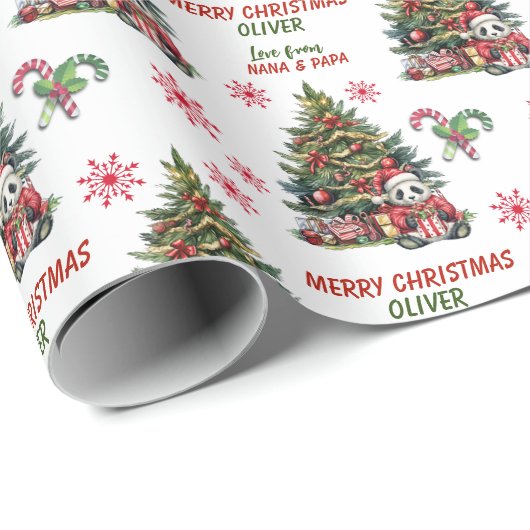 Schattigee Panda Beer Kerstboom Kinder Cadeaupapier (Rol Hoek)