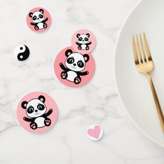 Schattigee panda beer op roze confetti (Groep)