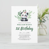 Schattigee Panda Beer Waterverf groen 1e verjaarda Kaart (Staand voorkant)