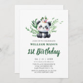 Schattigee Panda Beer Waterverf groen 1e verjaarda Kaart (Voorkant / Achterkant)