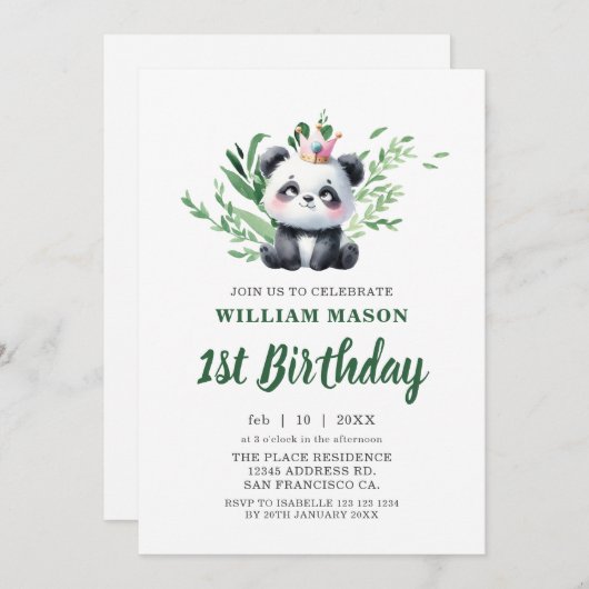 Schattigee Panda Beer Waterverf groen 1e verjaarda Kaart (Voorkant / Achterkant)