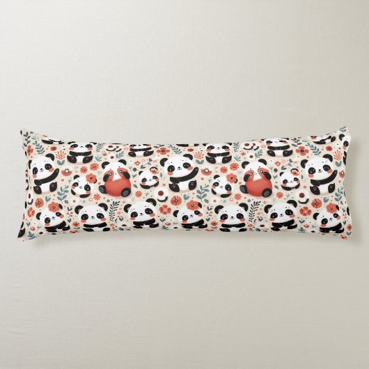 Schattigee Panda Beren en Bloemen Lichaamskussen (Voorkant)
