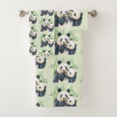 Schattigee Panda Beren Knuffelen Waterverf Patroon Bad Handdoek (Insitu)