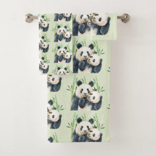Schattigee Panda Beren Knuffelen Waterverf Patroon Bad Handdoek
