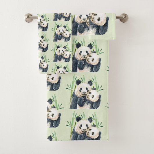 Schattigee Panda Beren Knuffelen Waterverf Patroon Bad Handdoek (Insitu)