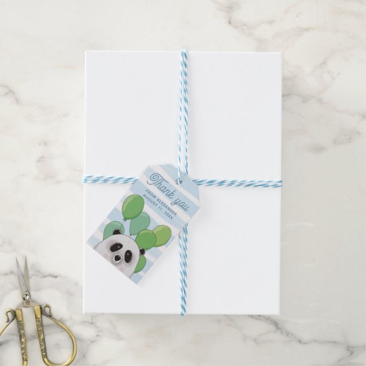 Schattigee panda. Blauw groen beer dierlijke kinde Cadeaulabel (Met Touw)