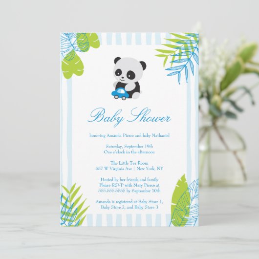 Schattigee Panda Boy Baby shower Uitnodiging (Staand voorkant)