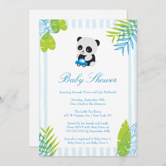 Schattigee Panda Boy Baby shower Uitnodiging (Voorkant / Achterkant)