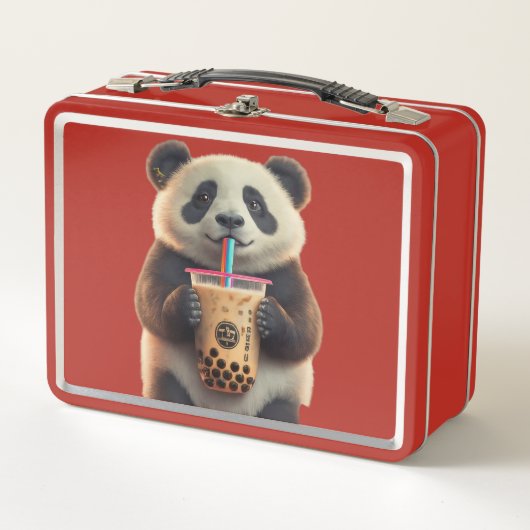 Schattigee Panda Bubble Tea Geïsoleerde Lunchbox v (Voorkant)