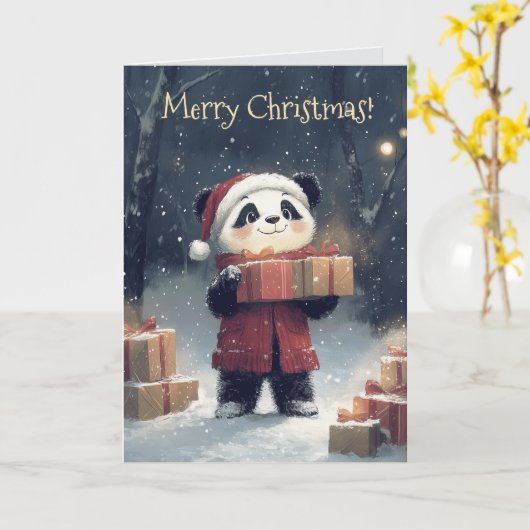 Schattigee Panda Christmas Kaart (Gele Bloem)