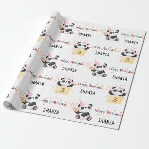 Schattigee Panda Custom Age Naam Verjaardag Wrappi Cadeaupapier