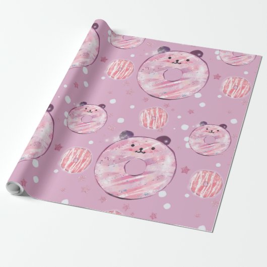 Schattigee panda donuts – pastelesthetiek cadeaupapier (Uitgerold)