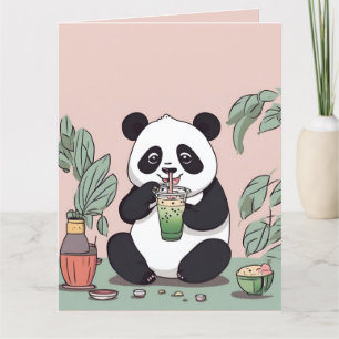 Schattigee Panda drink bubbelthee, boba tea Bedankkaart