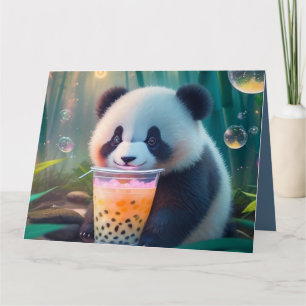 Schattigee Panda drink bubbelthee, boba tea Bedankkaart