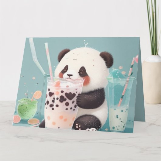 Schattigee Panda drink bubbelthee, boba tea Bedankkaart (Voorkant)