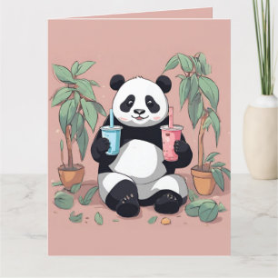 Schattigee Panda drink bubbelthee, boba tea Bedankkaart