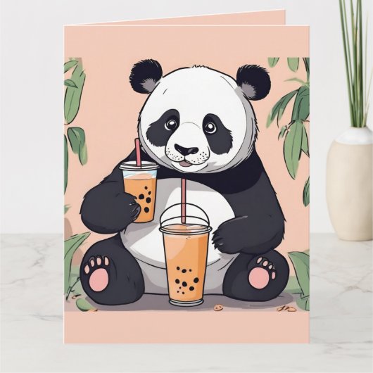 Schattigee Panda drink bubbelthee, boba tea Bedankkaart (Voorkant)
