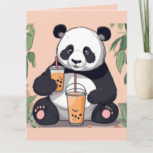 Schattigee Panda drink bubbelthee, boba tea Bedankkaart