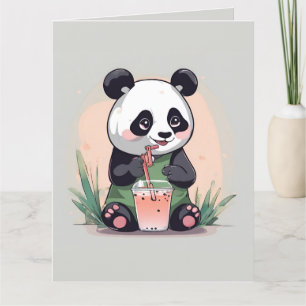 Schattigee Panda drink bubbelthee, boba tea Bedankkaart
