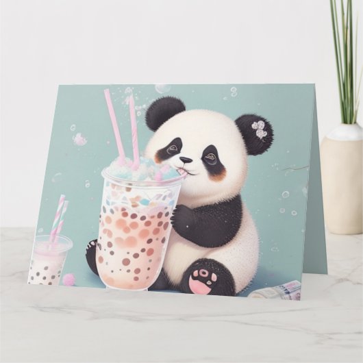 Schattigee Panda drink bubbelthee, boba tea Bedankkaart (Voorkant)