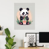 Schattigee Panda drink bubbelthee, boba tea Poster (Thuiskantoor)