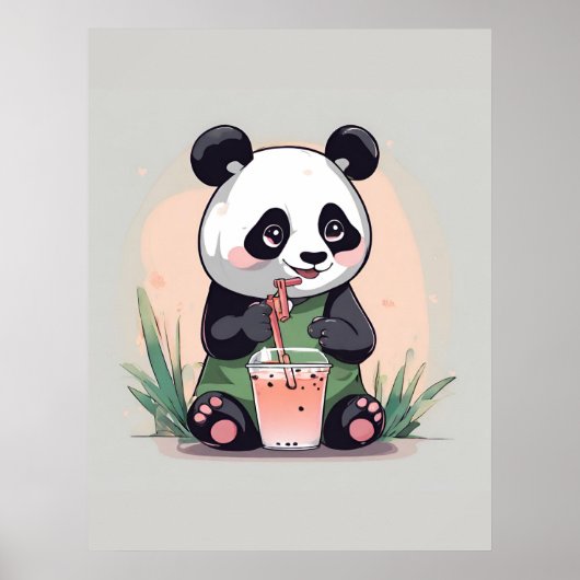 Schattigee Panda drink bubbelthee, boba tea Poster (Voorkant)