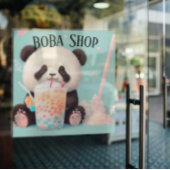 Schattigee Panda drink bubbelthee, boba tea Raamsticker