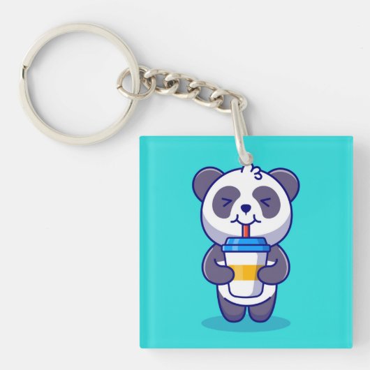 Schattigee Panda drink koffie Sleutelhanger (voorkant)