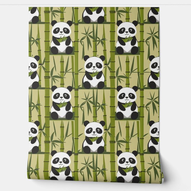 Schattigee Panda en Bamboe Wanddecoratie Behang (Afrollen)