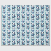 Schattigee Panda en Blue Boba Bubble Tea Cadeaupapier (Vlak)