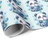 Schattigee Panda en Blue Boba Bubble Tea Cadeaupapier (Rol Hoek)