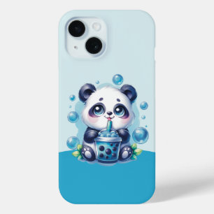 Schattigee Panda en Blue Boba Bubble Tea iPhone 15 Case