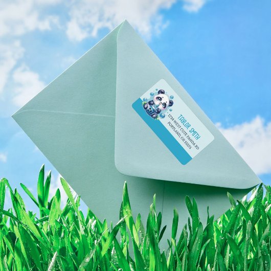 Schattigee Panda en Blue Boba Bubble Tea Etiket