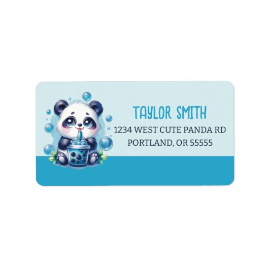 Schattigee Panda en Blue Boba Bubble Tea Etiket (Voorkant)