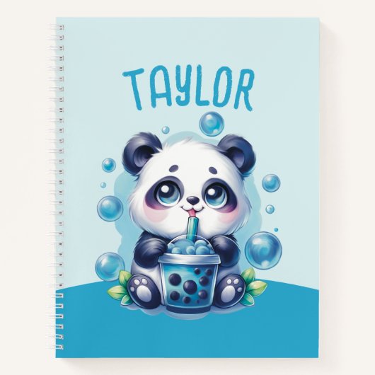 Schattigee Panda en Blue Boba Bubble Tea Notitieboek (Voorkant)