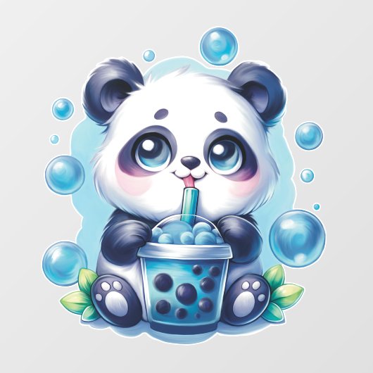 Schattigee Panda en Blue Boba Bubble Tea Raamsticker (Vel)