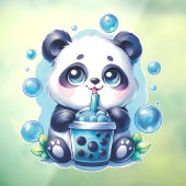 Schattigee Panda en Blue Boba Bubble Tea Raamsticker (Vel 3)