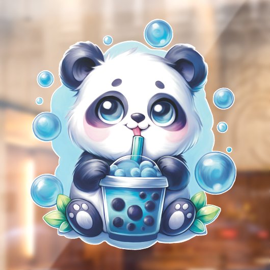 Schattigee Panda en Blue Boba Bubble Tea Raamsticker (Vel 2)